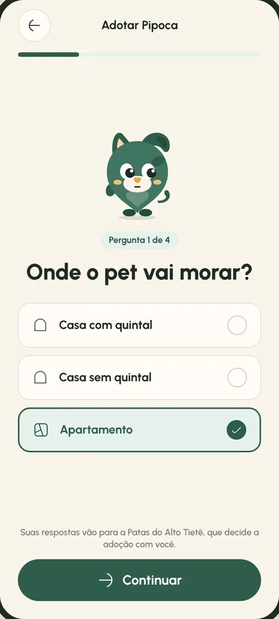 Tela Entrevista rápida: 4 perguntas de múltipla escolha