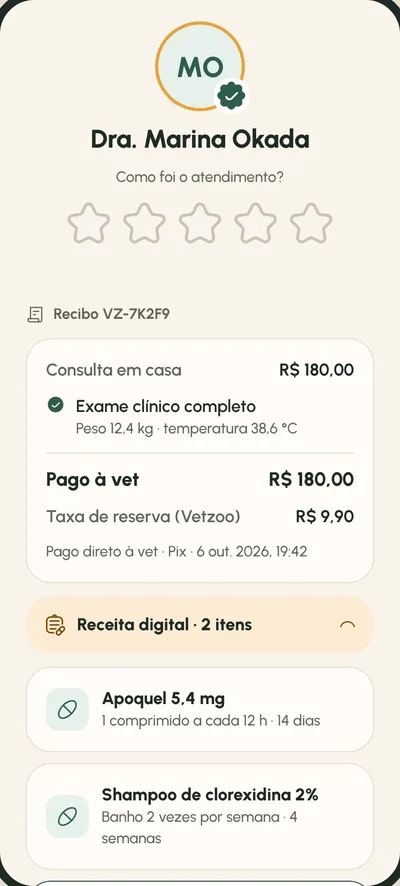 Tela Avaliação e recibo: Com a receita digital