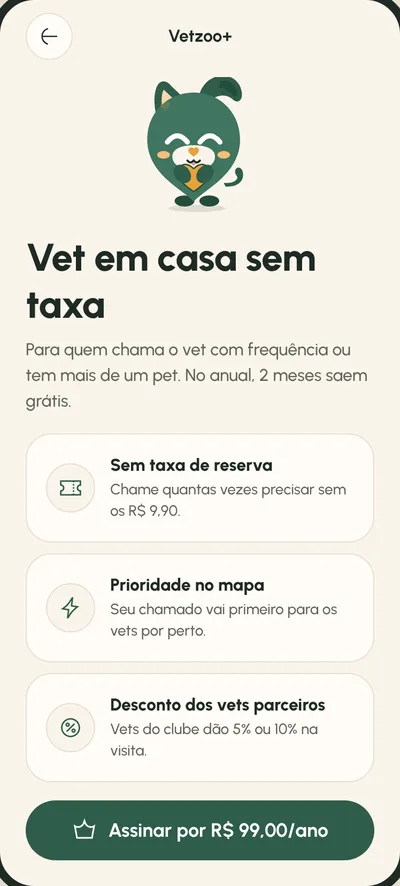 Tela Vetzoo+: Sem taxa de reserva e com prioridade