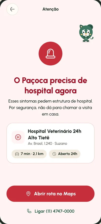 Tela Trava de emergência: Rota pronta para o hospital
