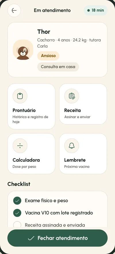Tela Em atendimento: Ferramentas no bolso