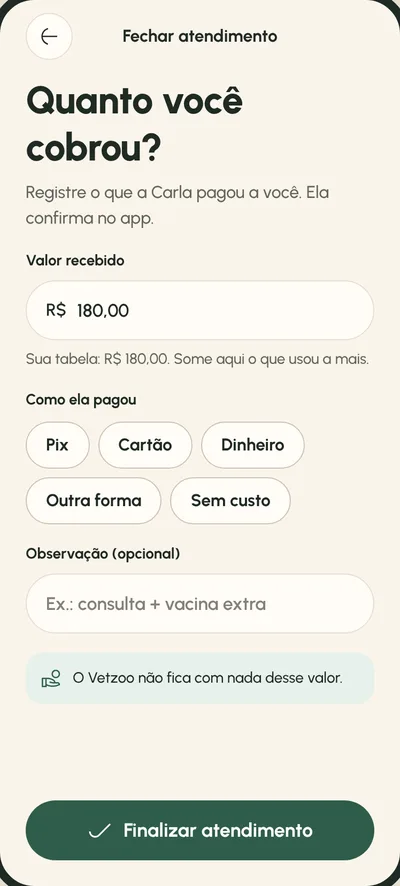 Tela Fechar atendimento: 100% seu, sem comissão